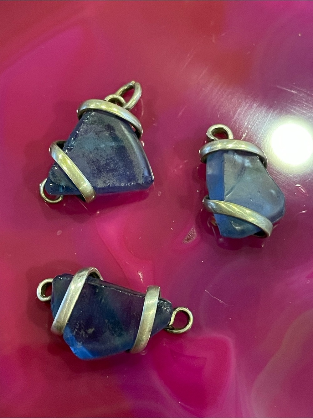Silver Tone Sea Glass Pendant Trio #8974 you get all 3